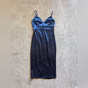 Lulu's Midnight Blue Satin Midi Dress